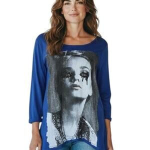 NWT Loop 18 Blue Graphic Tee Shirt 3/4 Long sleeve - Size 9/11 M Goth Streetwear